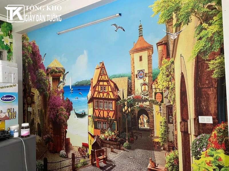 Trang trí không gian sống với giấy dán 3D hiệu ứng phong cảnh