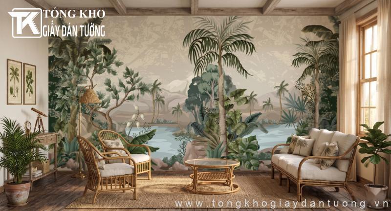 Giấy dán tường phong cảnh thiên nhiên với các họa tiết sống động