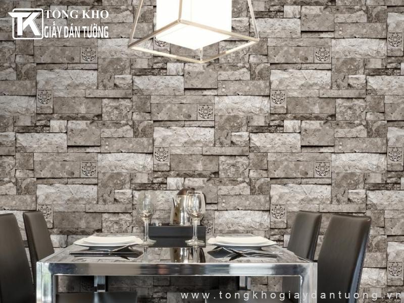 Giấy dán tường giả đá trang trí không gian phòng ăn hiện đại