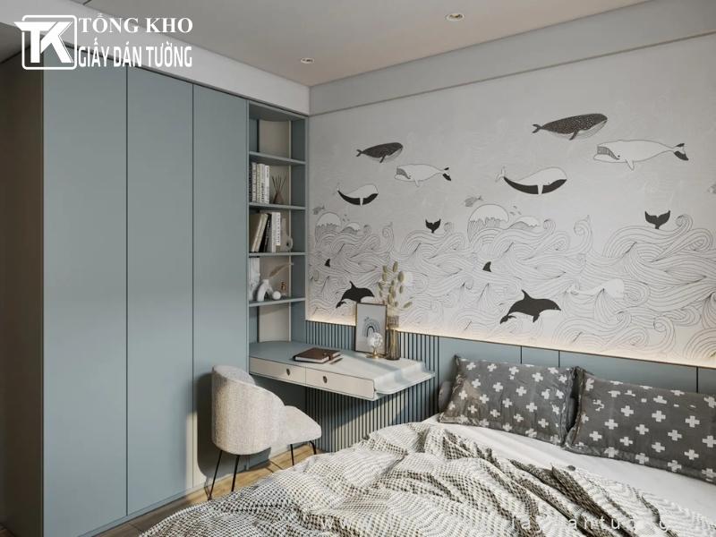Giấy dán tường phòng ngủ bé trai họa tiết ngộ nghĩnh