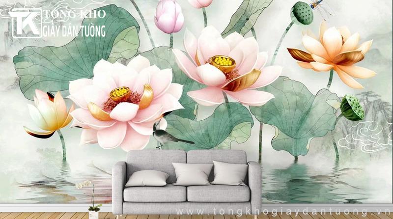Họa tiết hoa sen thuần khiết giúp không gian thêm nhẹ nhàng, thư giãn