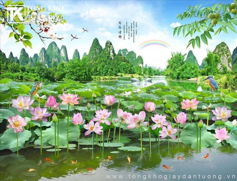 Những không gian thiền, trà, spa an tĩnh rất thường xuất hiện dòng tranh hoa sen