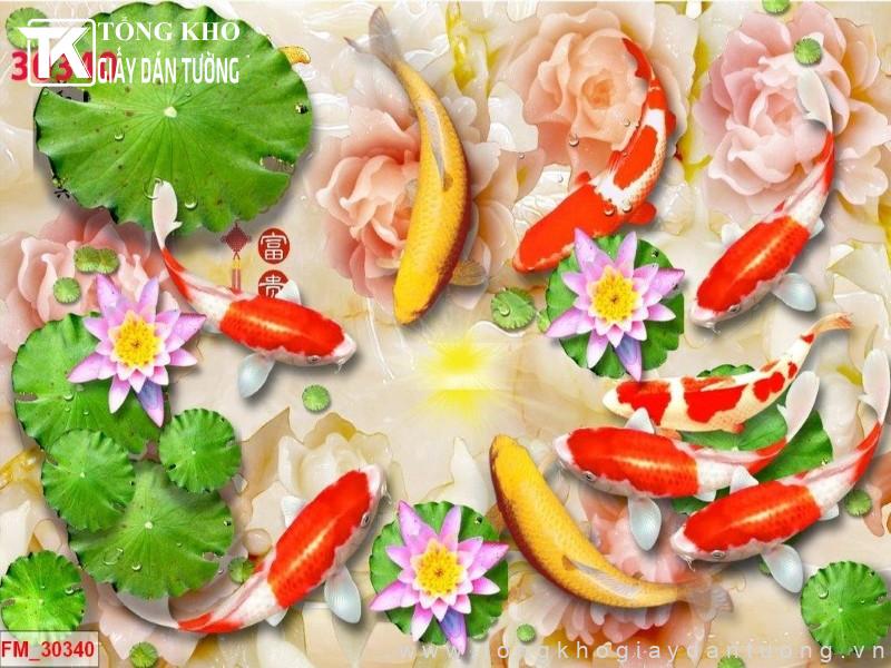 Tranh dán tường Sen Cá FM-30340