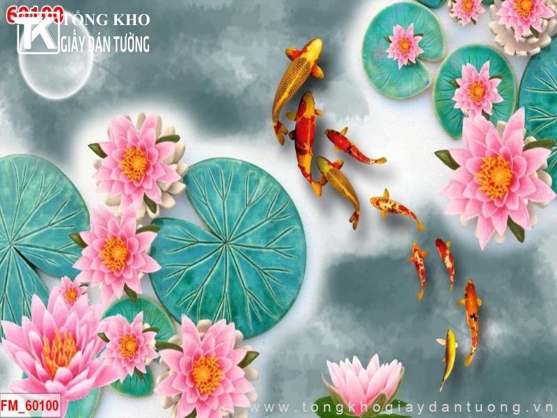 Tranh dán tường Sen Cá FM-60100