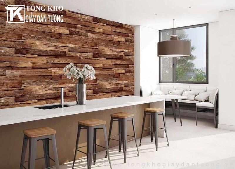 Giấy dán tường có bề mặt mô phỏng gỗ tự nhiên mang vẻ đẹp ấm cúng