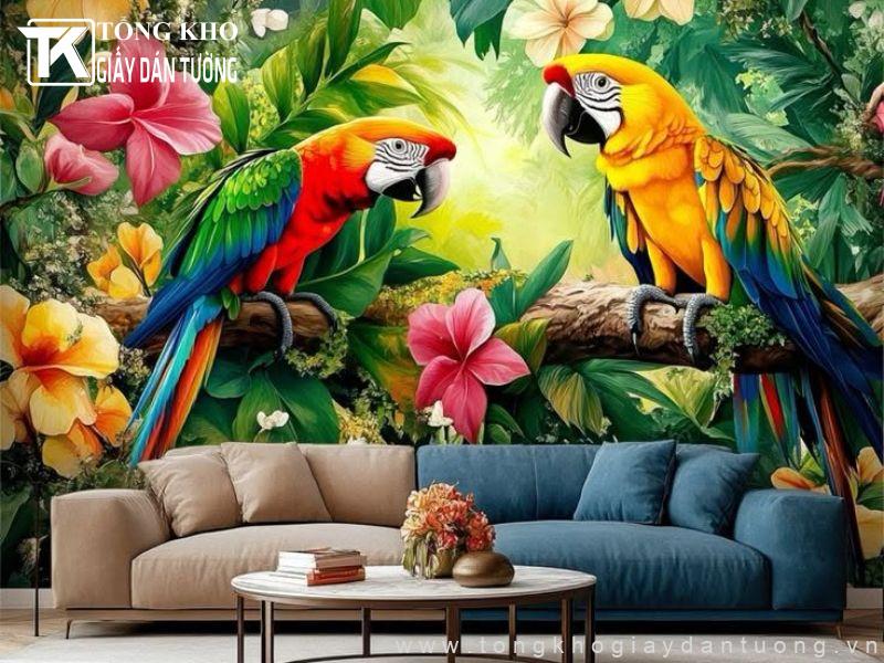299+ mẫu tranh dán tường phòng khách đẹp, hợp phong thủy 8 Chọn mẫu tranh dán tường khổ lớn hạn chế mối nối hoa văn
