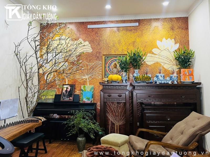 Tổng kho giấy dán tường Đồng Nai mẫu đẹp, giá rẻ, thi công trọn gói 3 Mẫu giấy dán tường 3D trang trí phòng thờ đẹp, trang nghiêm, ấm cúng