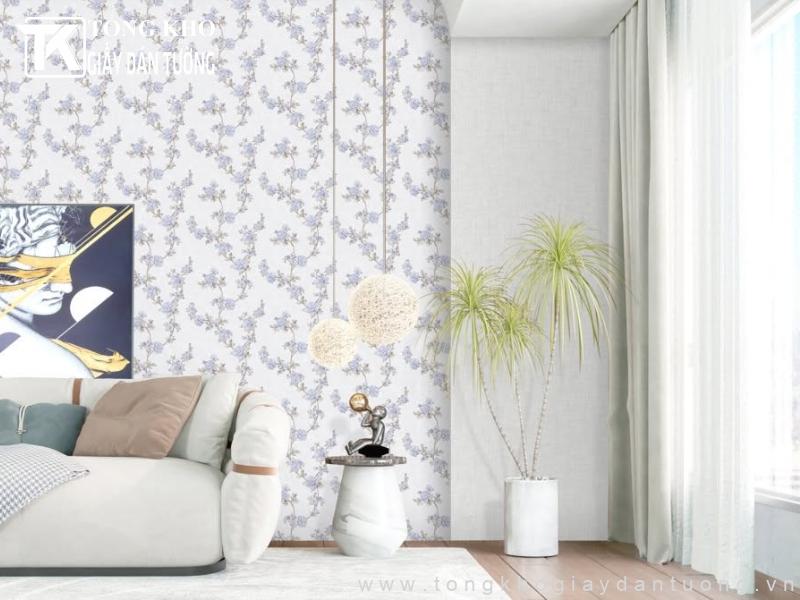 Dự án thi công giấy dán tường Quận Bình Thạnh nhà chị Ánh 2 Giấy dán tường hoa văn giúp tạo điểm nhấn ấn tượng cho phòng khách