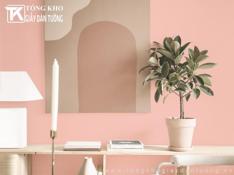Mẫu giấy dán tường tông hồng cam sữa ngọt ngào rất được ưa chuộng