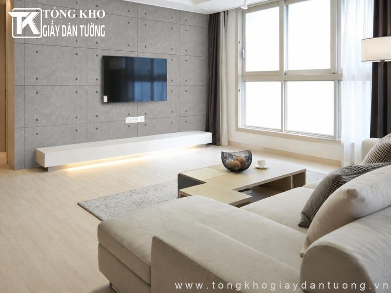 Dự án giấy dán tường Quận Tân Bình chung cư của chị Thảo 2 Tạo điểm nhấn cho căn phòng với giấy dán tường tông xám sang trọng