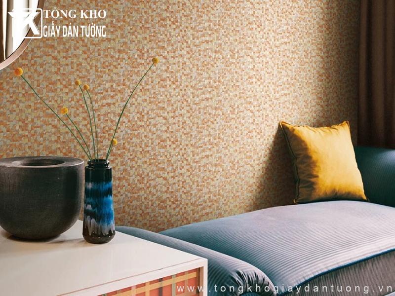 Giấy dán tường màu vàng họa tiết lạ mắt dùng trong trang trí phòng khách sạn