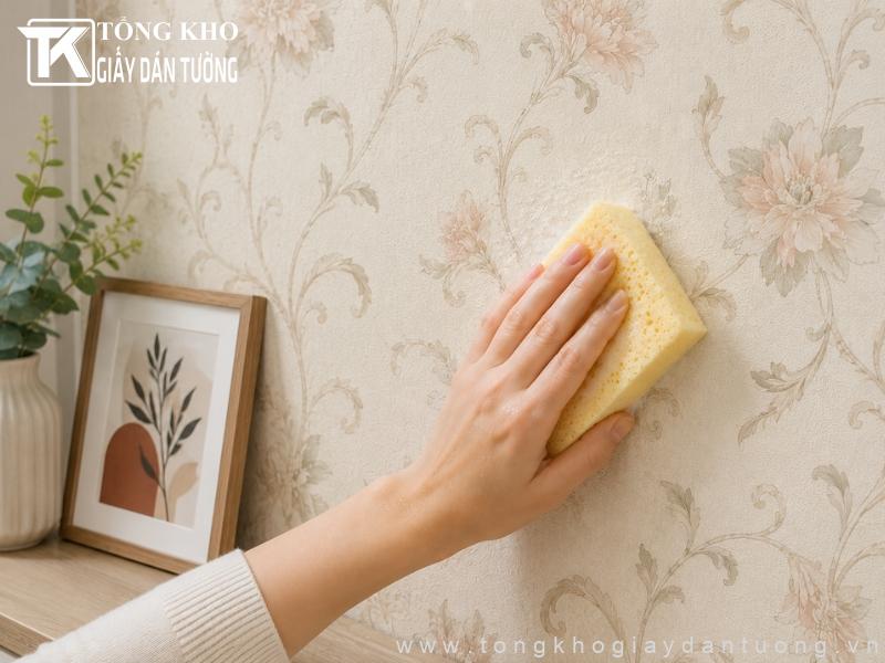 59+ mẫu tranh dán tường phòng ăn chất lượng, chống ẩm mốc 7 Sử dụng miếng bọt mềm để vệ sinh tranh dán tường phòng ăn định kỳ