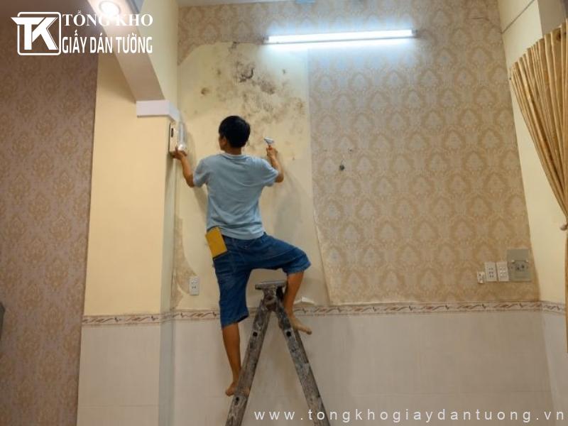 Dự án thi công giấy dán tường Quận Bình Thạnh nhà chị Ánh 5 Tổng kho Giấy Dán Tường thi công nhiều công trình trên địa bàn Quận Bình Thạnh