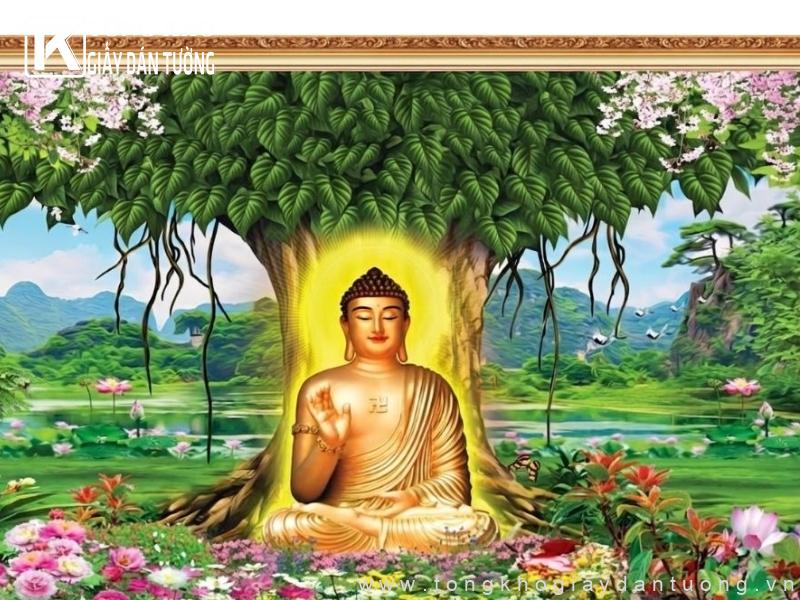 Tranh dán tường in hình Phật Thích Ca trang nghiêm