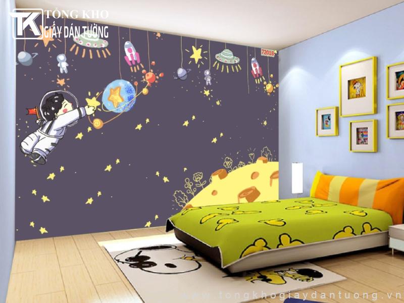 Khám phá vũ trụ là chủ đề tranh dán tường yêu thích của nhiều bạn nhỏ