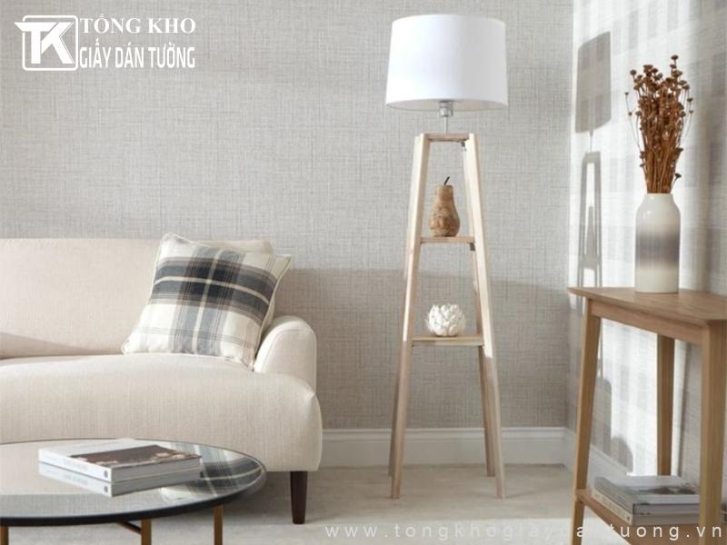 Làm mới phòng khách với mẫu giấy dán tường đơn sắc vân vải